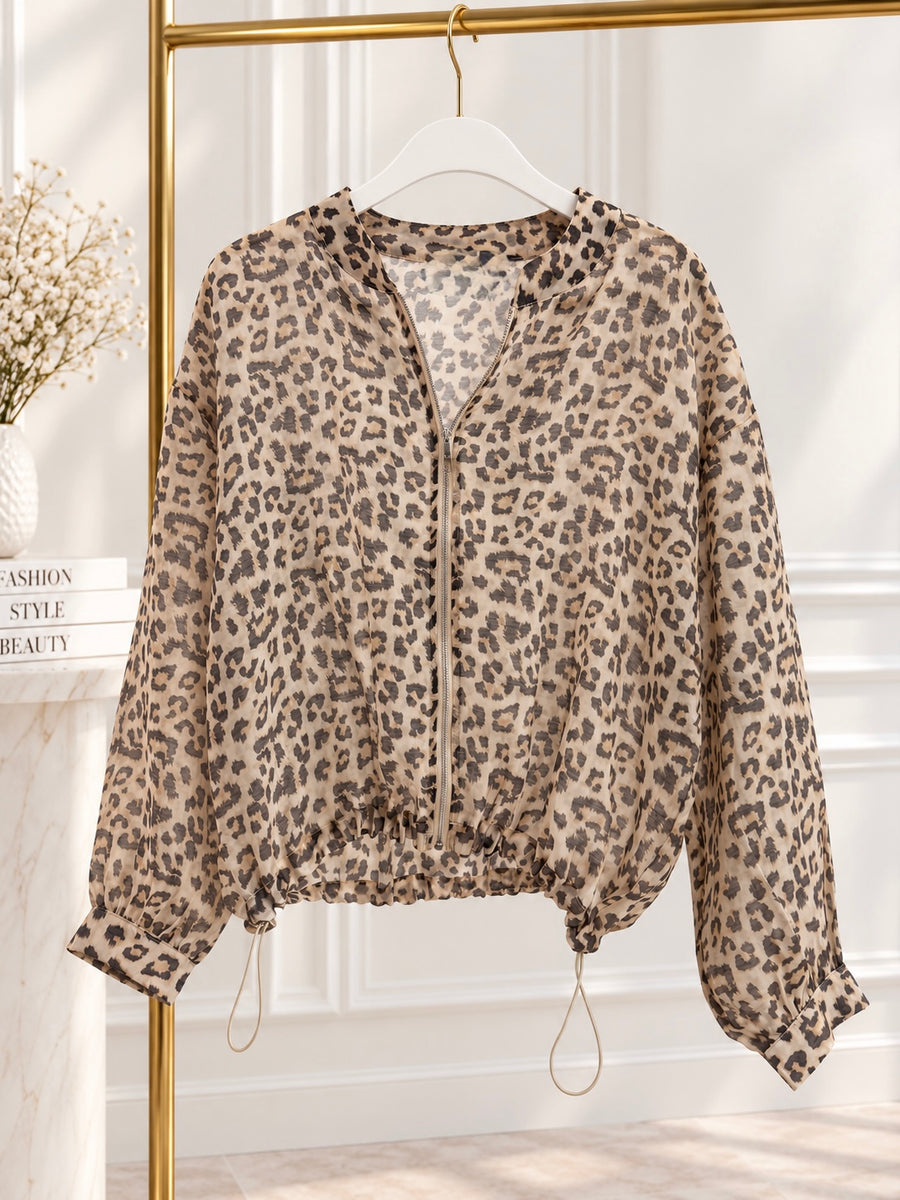 LEOPARD ZIPPER ADJUSTABLE JACKET
