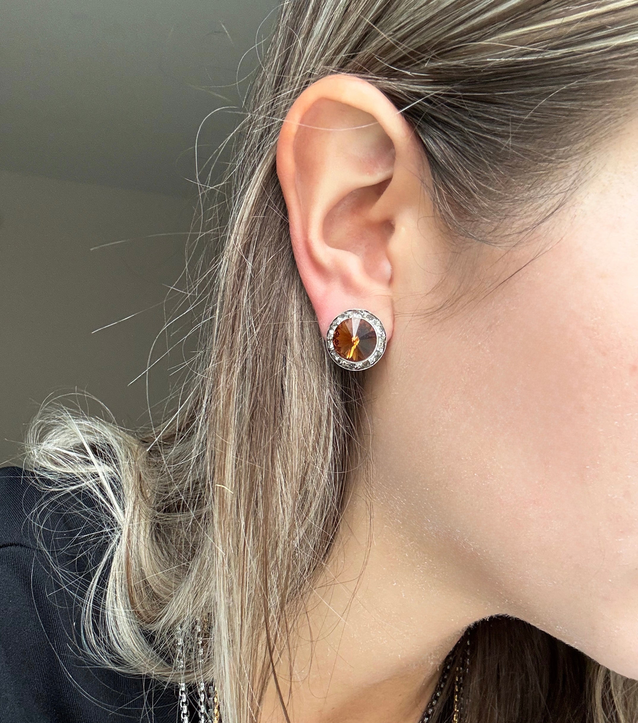 COPPER CRYSTAL EAR STUD EARRINGS