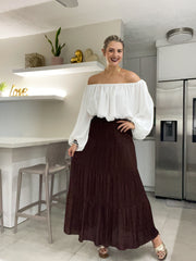 BROWN SATIN MAXI SKIRT