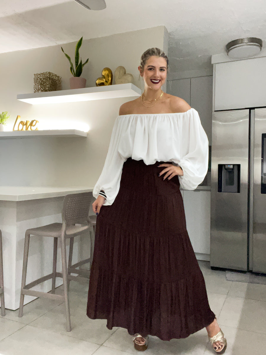 BROWN SATIN MAXI SKIRT