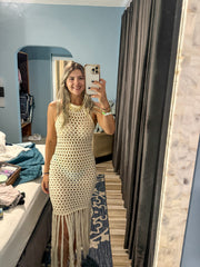 HALTER CROCHET FRINGE COVER UP DRESS