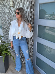 ONE SIZE SATIN KNOT BLOUSE