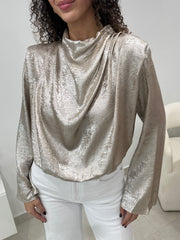 CHAMPAGNE SATIN L/S BLOUSE