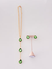 LONG GEM DROP NECKLACE SET ALL GREEN