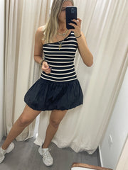 ONE SHOULDER STRIPED BUBBLE DRESS