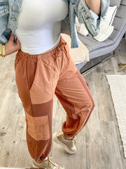 BROWN MIXED FABRIC JOGGERS