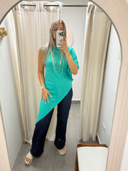 PIA TURQUOISE ASYMMETRIC BLOUSE