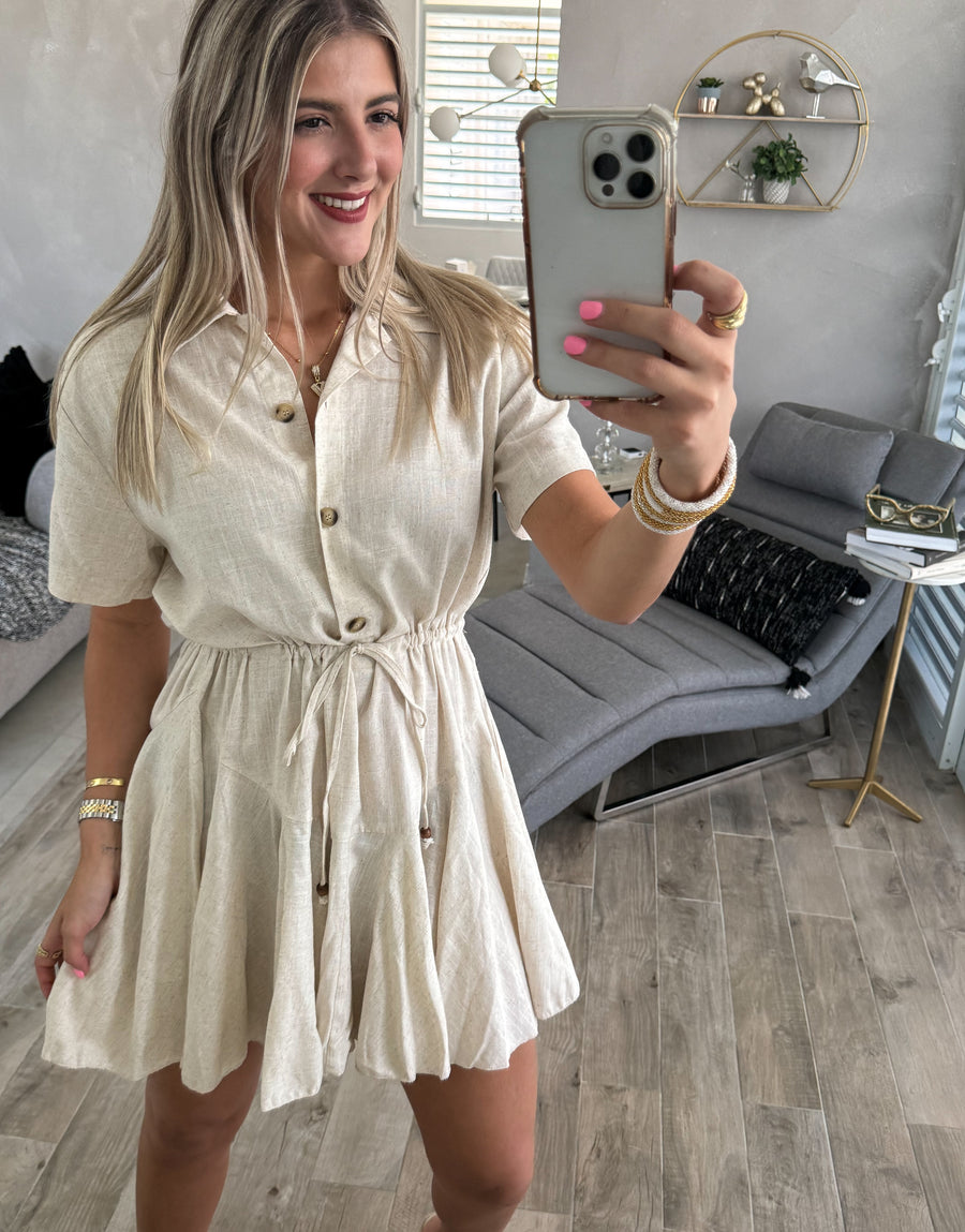 LINEN SHORT SLEEVES DRESS