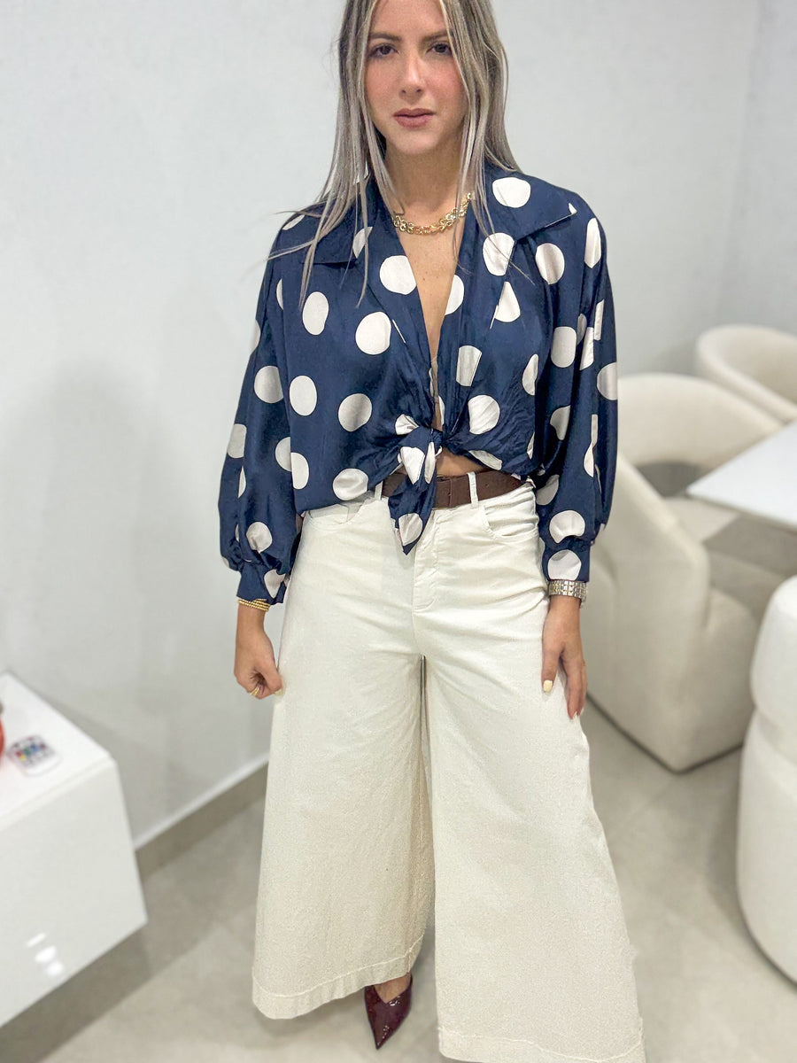 POLKA DOT SATIN KNOT TOPS