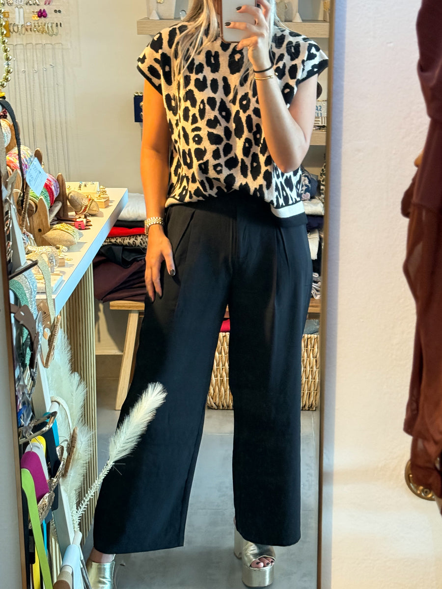 BLACK STRETCHY SOLING LONG PANTS