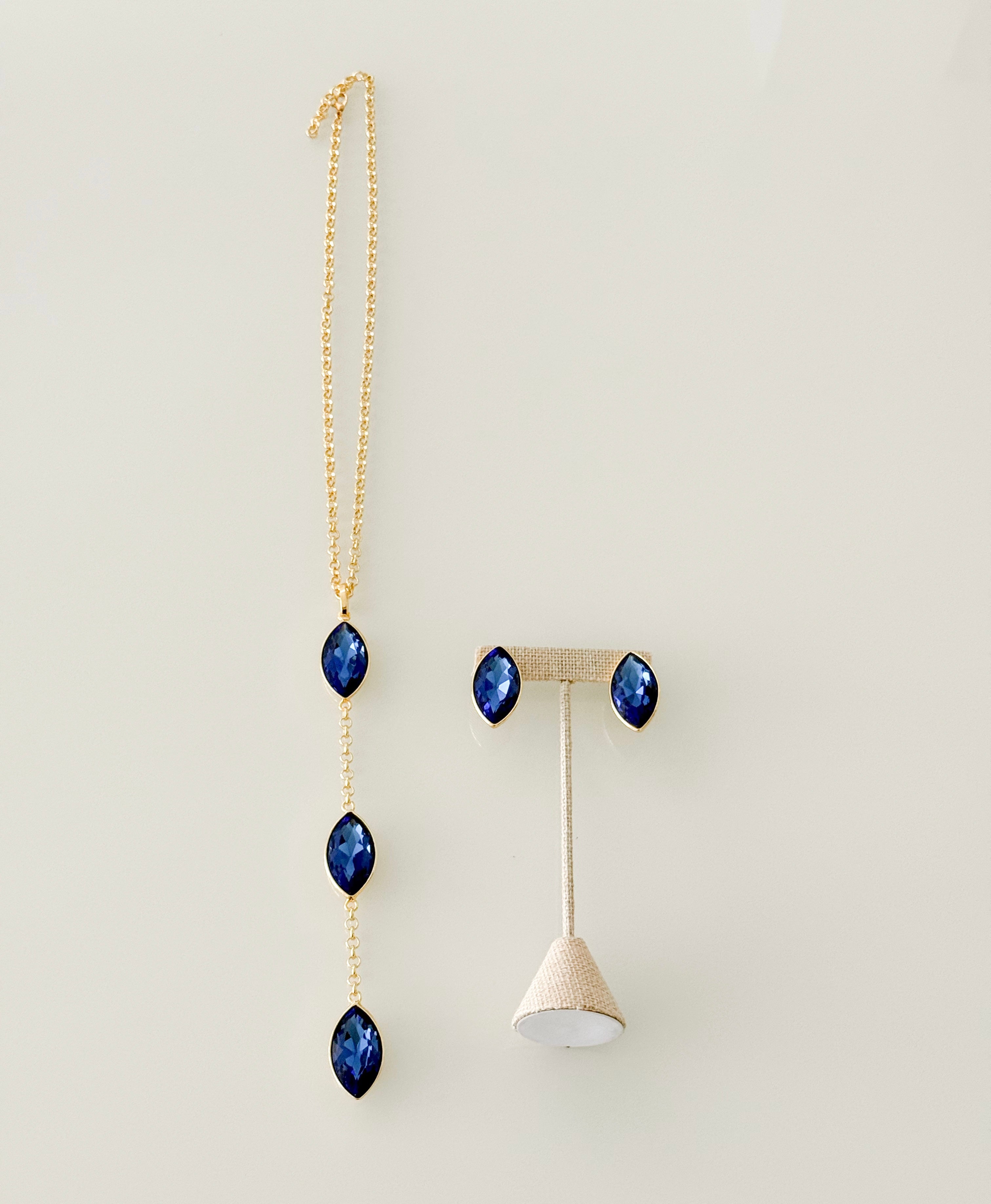 LONG GEM NECKLACE SET ALL BLUE
