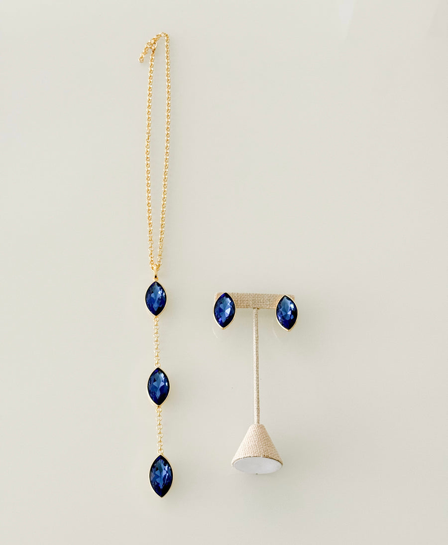 LONG GEM NECKLACE SET ALL BLUE
