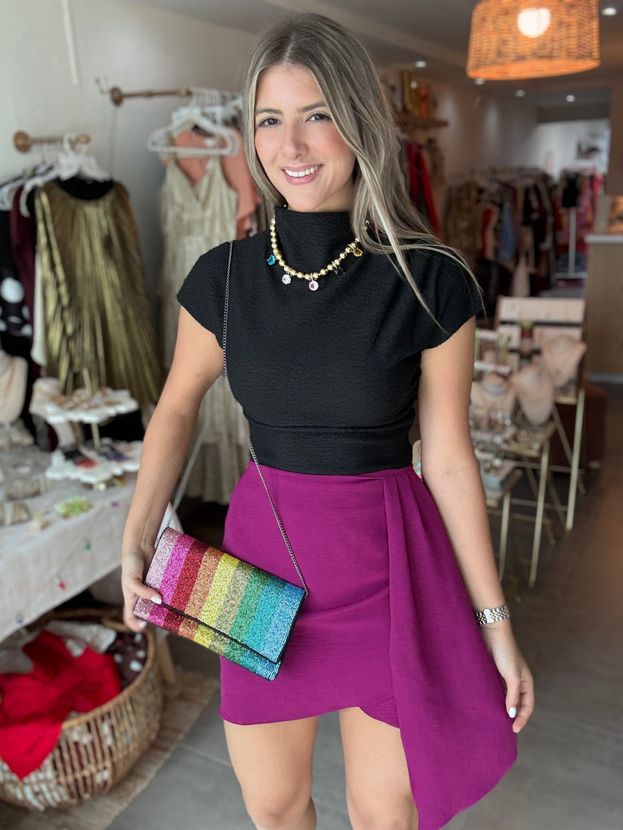 MAGENTA SHORT SIDE DRAPE SKIRT