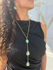 LONG GEM DROP NECKLACE SET ALL GREEN
