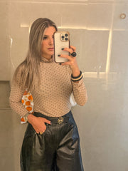 CREAM MESH RHINESTONES BLOUSE