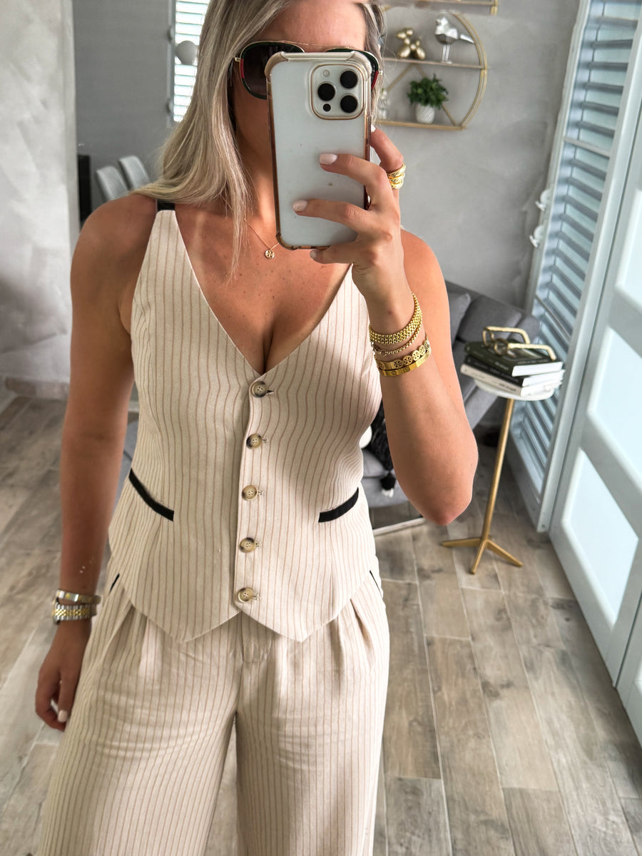 TAUPE LINEN VEST TOP
