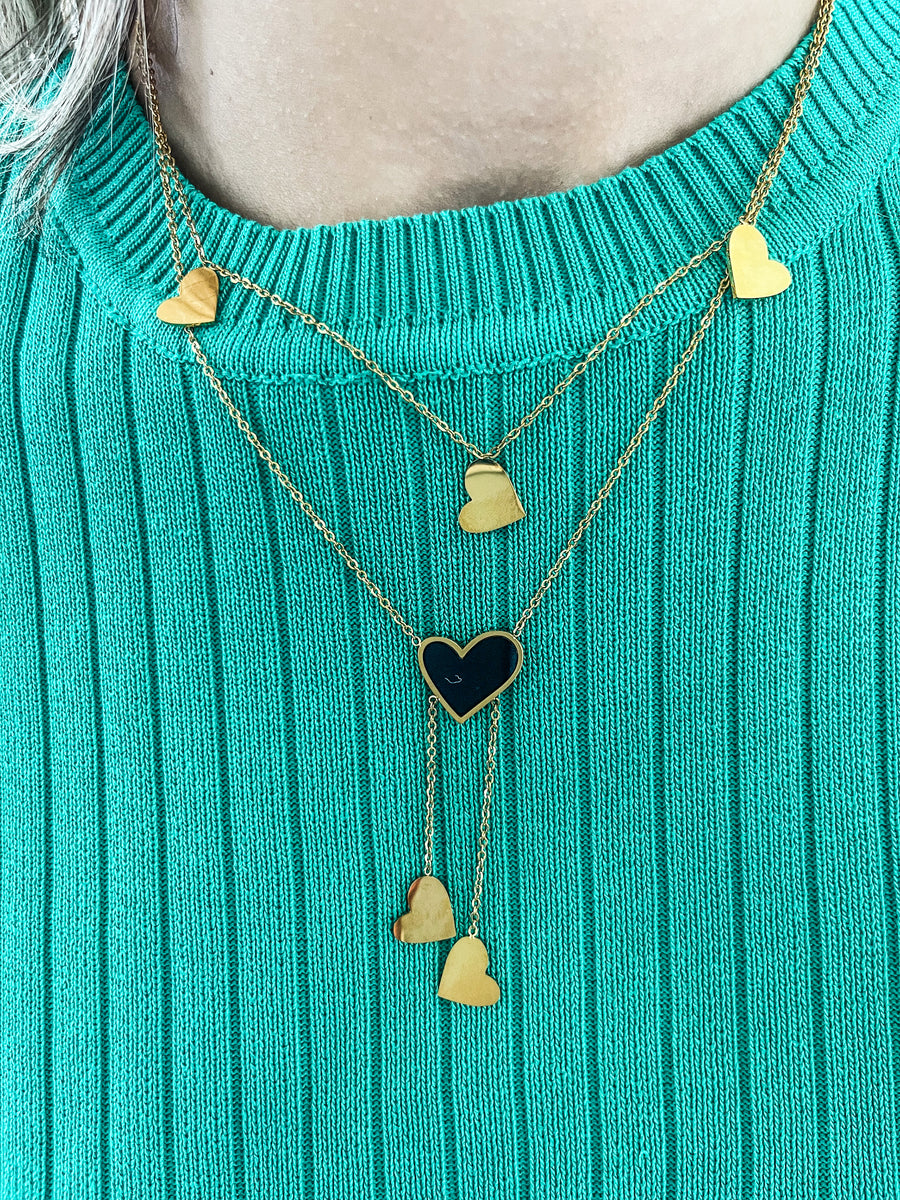 GOLD BLACK HEART LAYERED NECKLACE