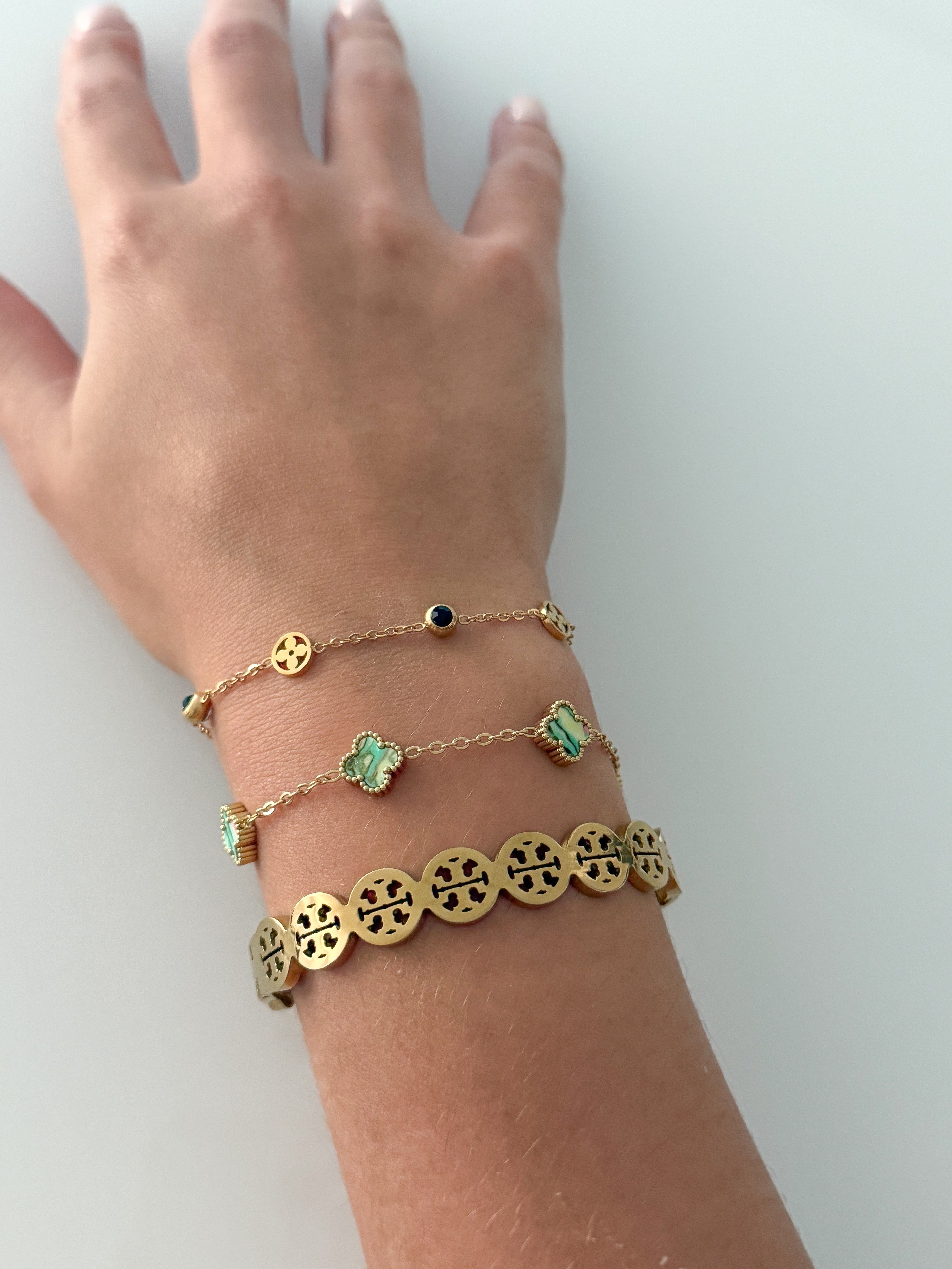 GREEN MARBLE MINI CLOVER BRACELET