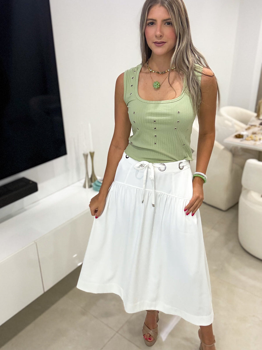 WHITE MIDI SKIRT