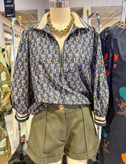 NAVY/OLIVE PRINTED BLOUSE