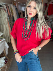 RED CHRISTMAS COLLAR BLOUSE