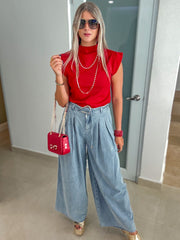 DENIM WIDE LEG PANTS