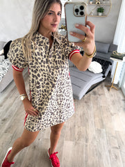 LEOPAED RED SIDE TRACK LINE SHORT DRESS