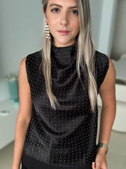 BLACK RHINESTONES SLEEVELESS BLOUSE