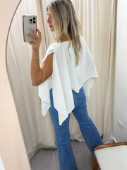 WHITE OPEN SLEEVES BLOUSE