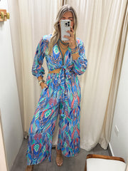 MINT/BLUE PRINTED PALAZZO PANTS