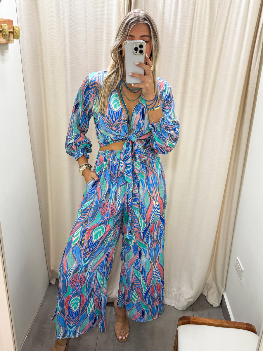 MINT/BLUE PRINTED PALAZZO PANTS