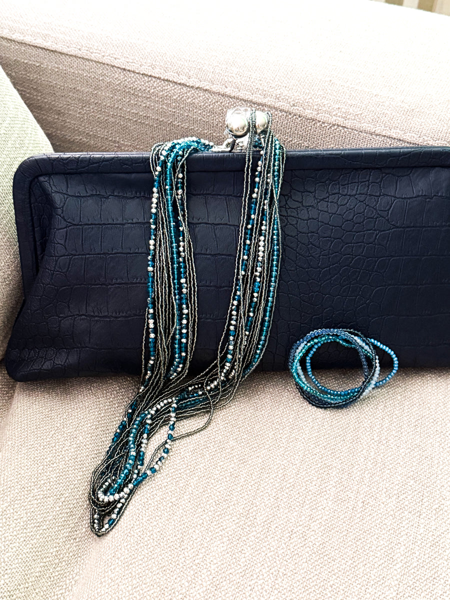 DENIM SHADES CRYSTAL ELASTIC 5PC SET BRACELETS