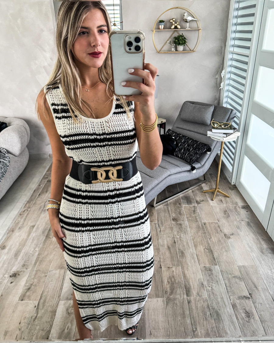 BLACK STRIPED KNITTED DRESS