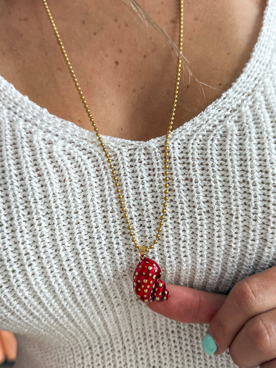 RED/GOLD SHELL LONG NECKLACE