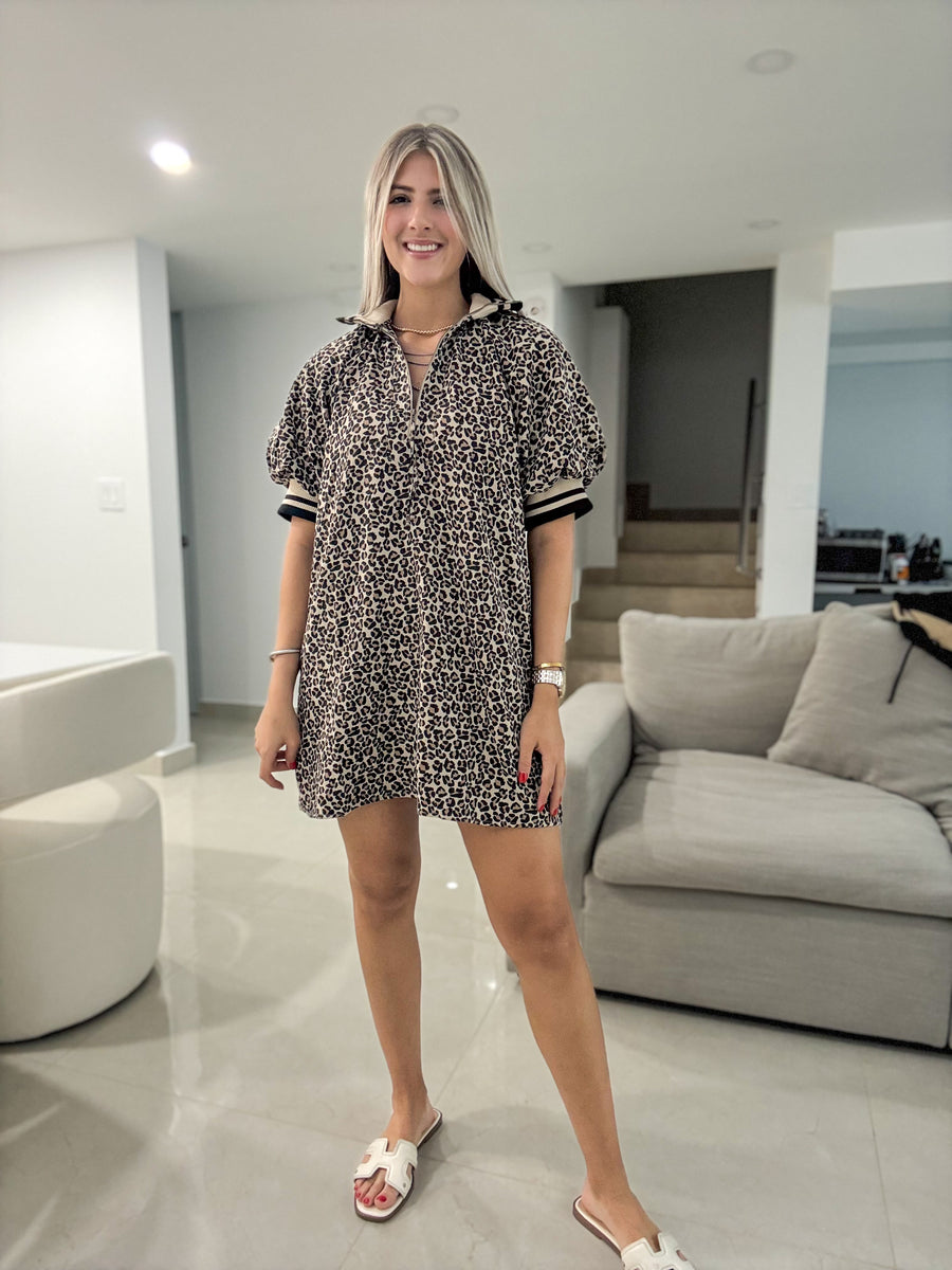 LEOPARD TRACK LINES SHORT DRESS