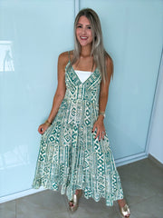 GREEN MAXI RUFFLE DRESS