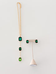LONG SQUARE GEM NECKLACE SET IN