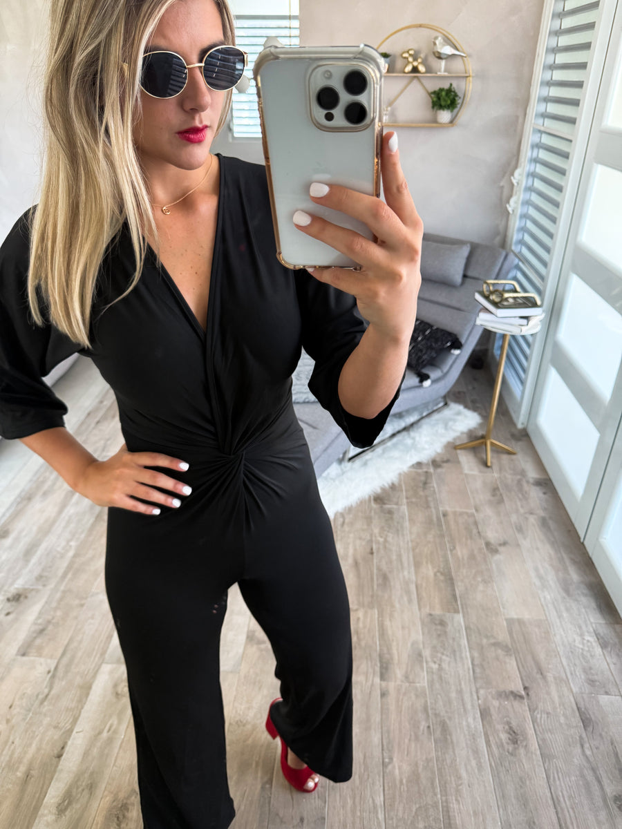 BLACK TWIST KNIT JUMPSUIT