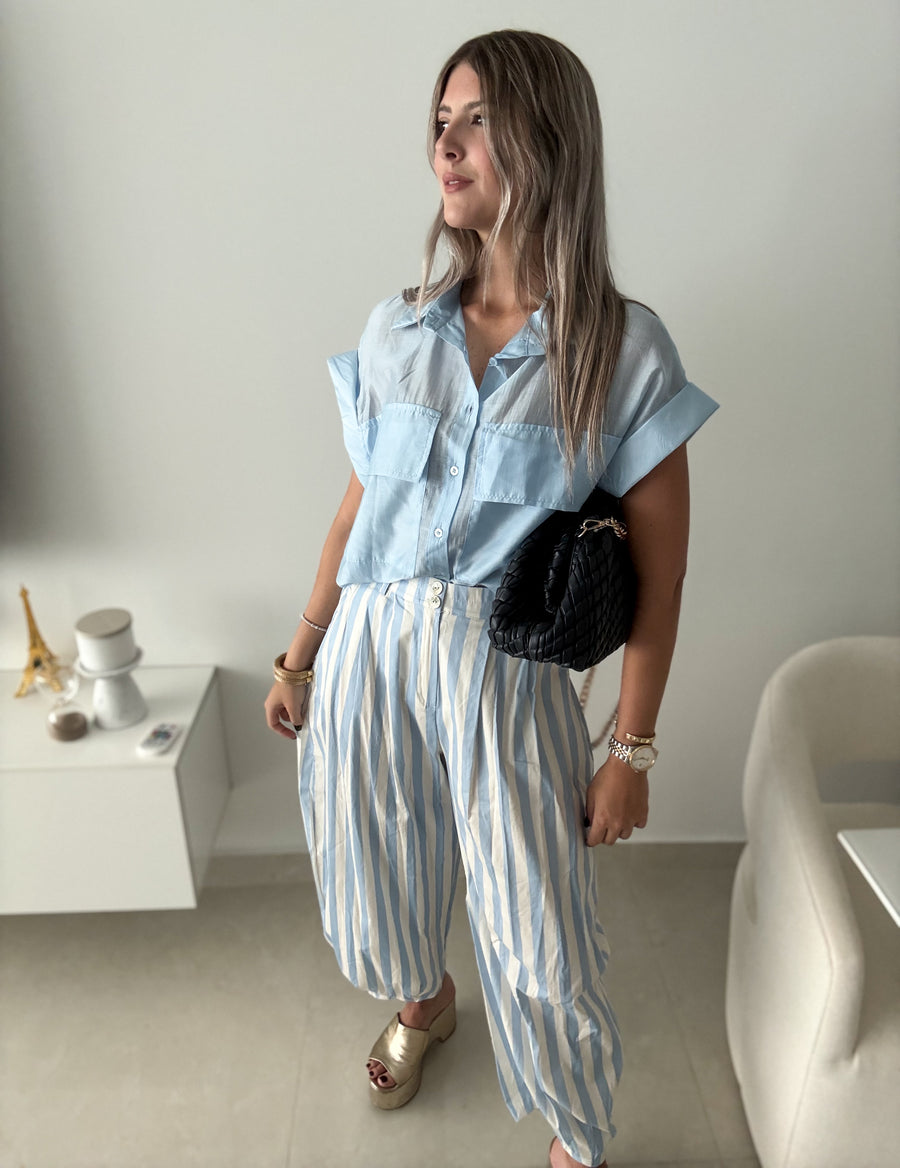 STRIPED BARREL PANTS