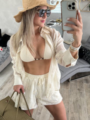 CREAM EMBROIDED TOP & SHORT SET