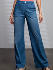DENIM STRETCHY WIDE LEG PANT