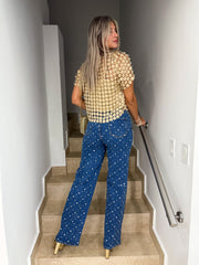PEARL/RHINESTONES STRETCHY LONG JEANS