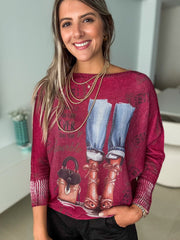 WINE "DONT LET ANYONE EVER DULL YOUR SPARKLE" SWEATER BLOUSE