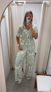 GREEN PRINTED TOP & PANT SET