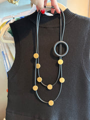BLACK RUBBER GOLD DOT NECKLACE