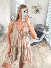 TAUPE TIE DYE RACERBACK SHORT DRESS