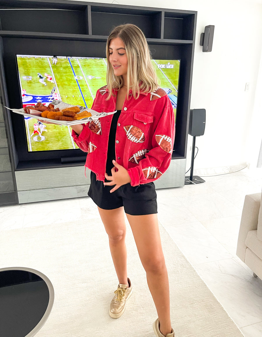 FOOTBALL SEQUIN VINTAGE WASHED CORDUROY JACKET