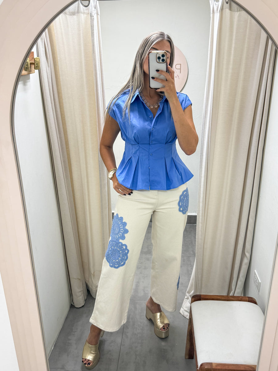 BLUE TAILORED BLOUSE