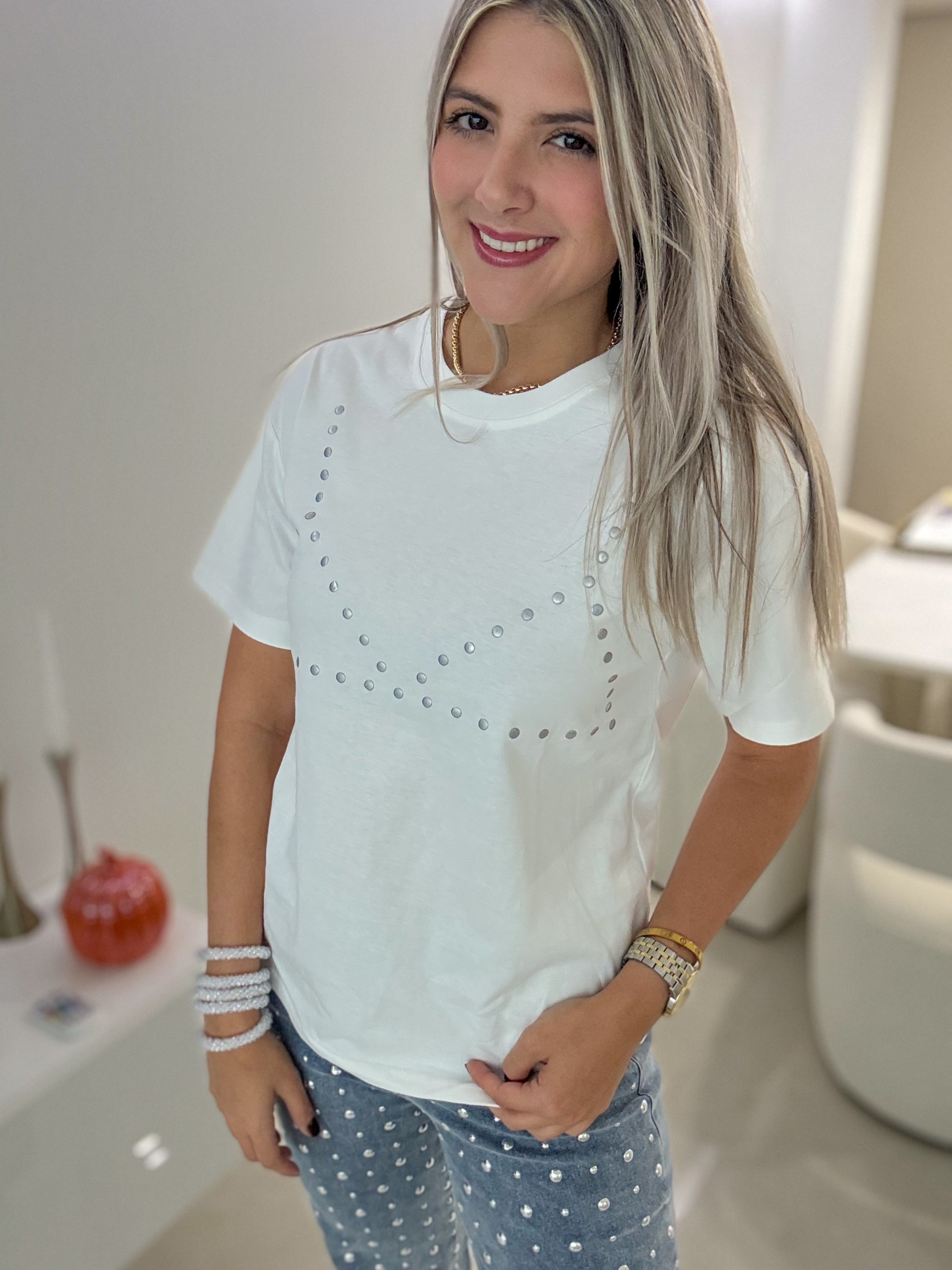 WHITE BRALETTE STUDDED TSHIRT
