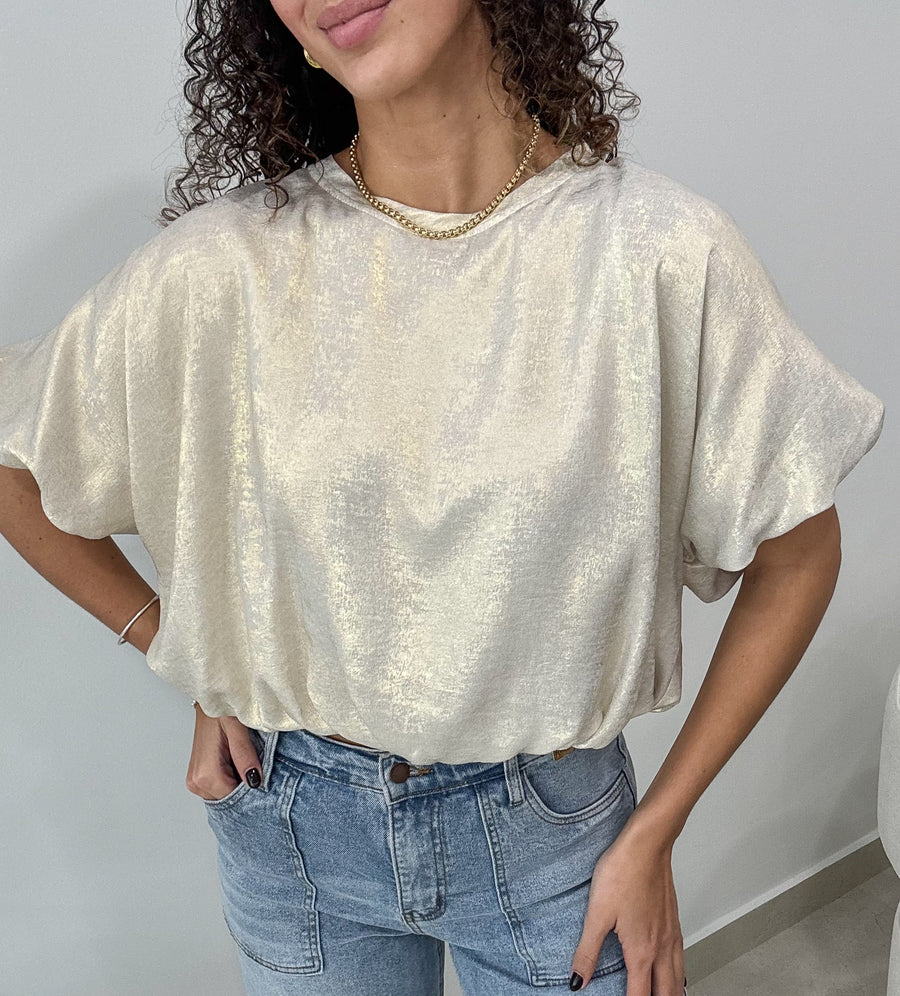 IVORY/GOLD METALLIC SATIN BLOUSE